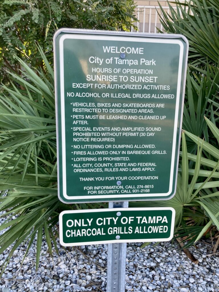 sign of rules for a beach from the city of tampa