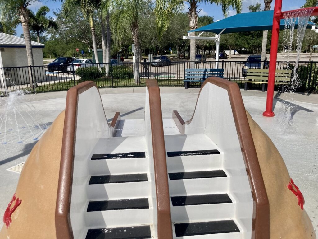 Dueling slides at the Tarpon Springs splash pad