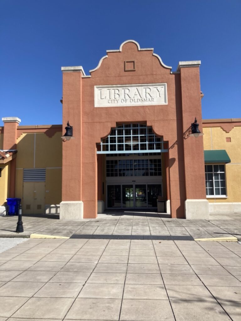 front brick facade of the oldsmar library