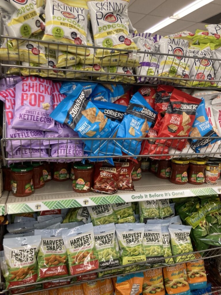 snack aisle at the dollar tree