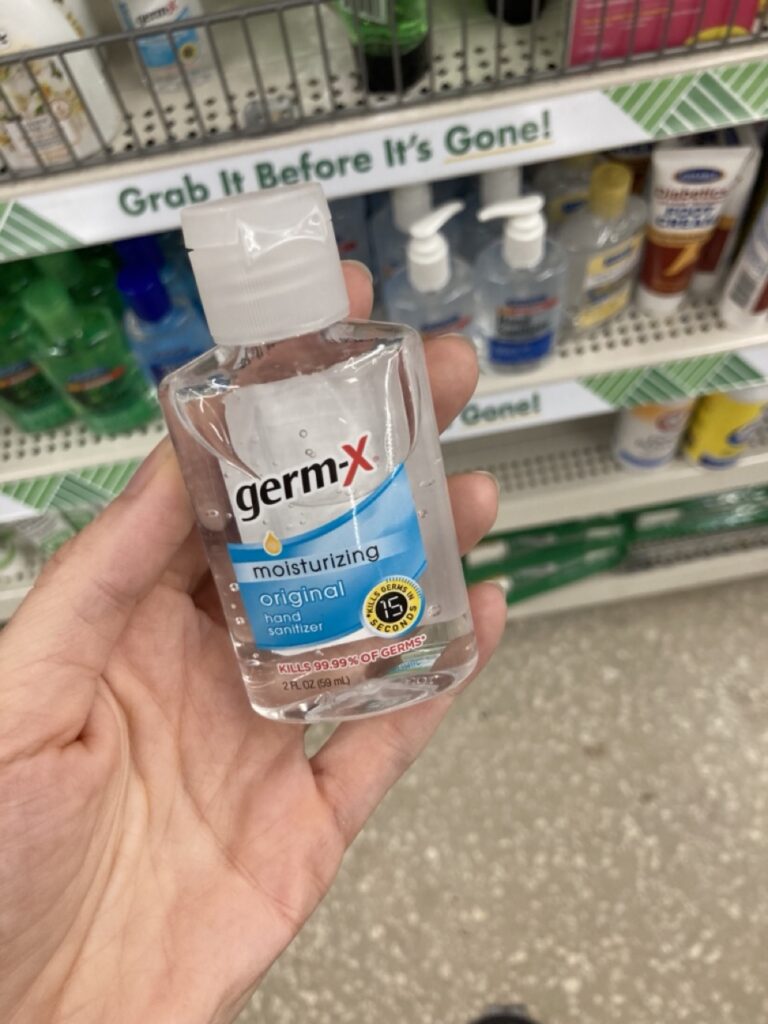 travel size hand sanitizer bottle at the dollar store
