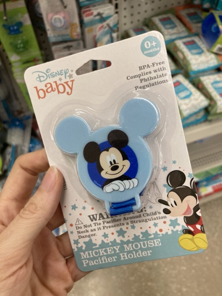mickey mouse pacifier clip in package at the dollar tree