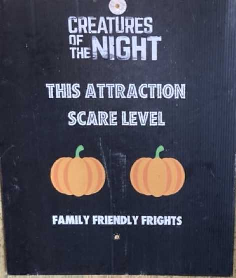 Creatures of the Night sign to show scare level of an area at ZooTampa