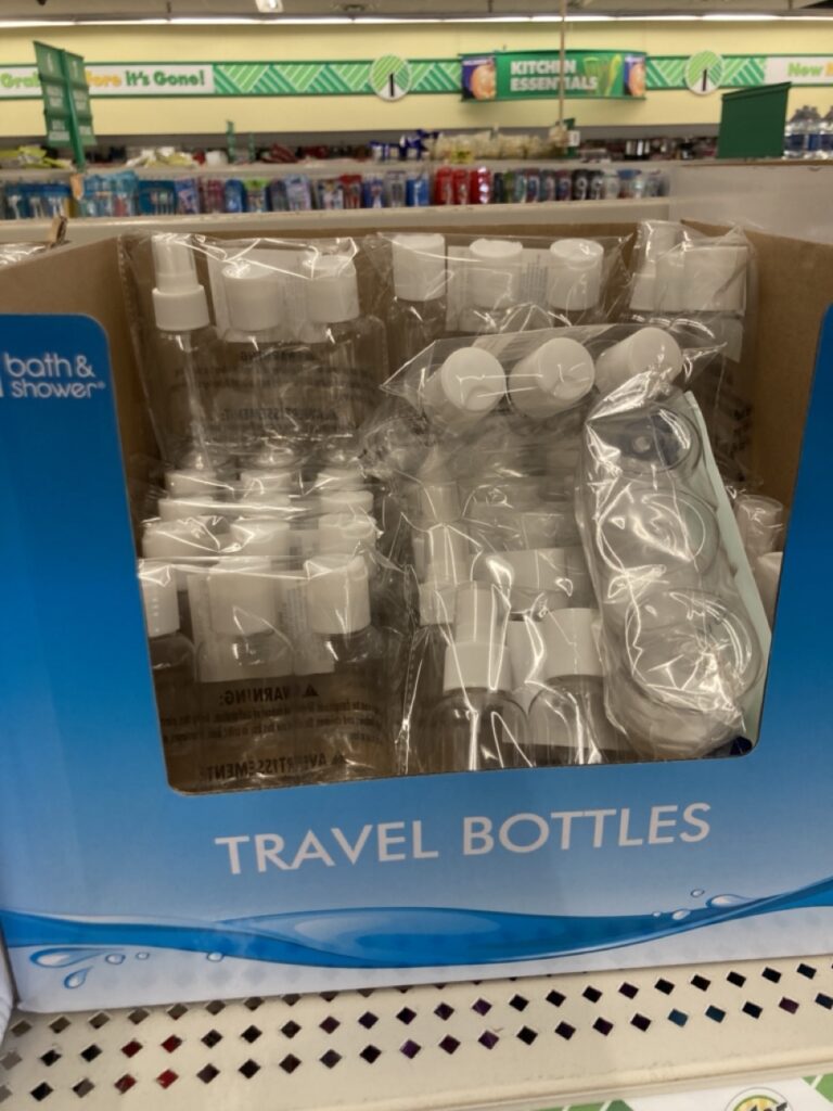 travel size bottles in packages at the dollar tree