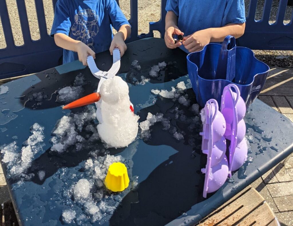 Build your own snowman at the Florida Aquarium, with a small snowman on a table