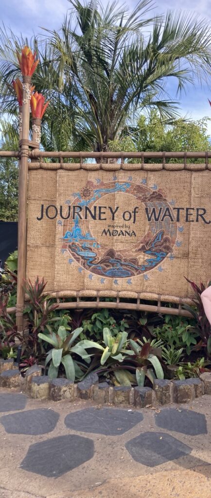 Sign for the Moana Journey of Water attraction at Epcot