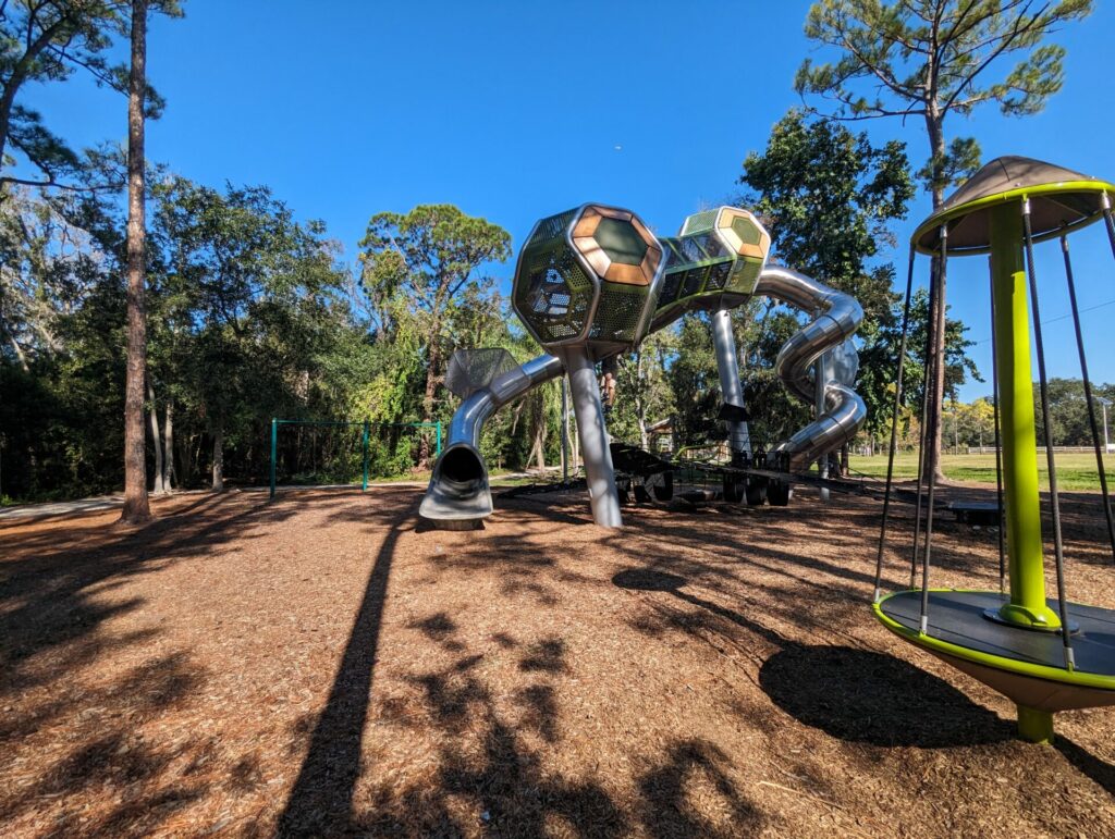 outdoor playground that looks like futurist metal hexagons in Largo Florida