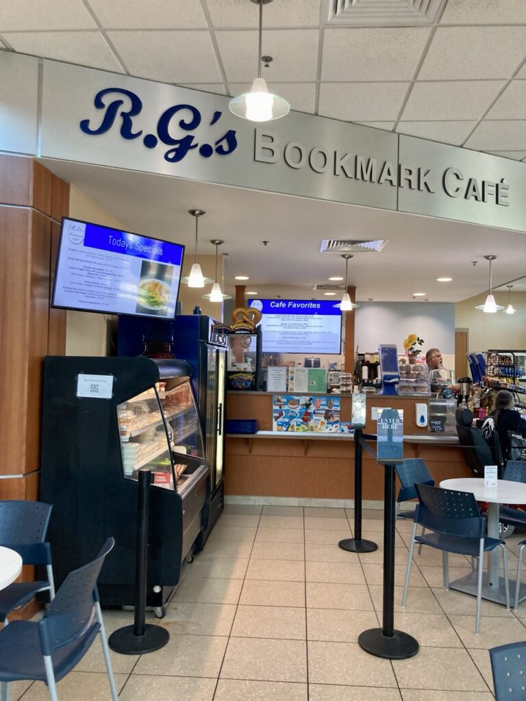 Entrance to the bookmark cafe inside the largo library