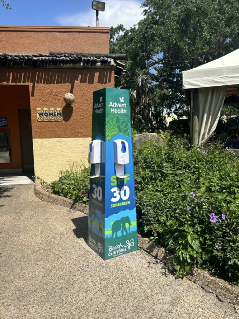 sunscreen dispenser at busch gardens